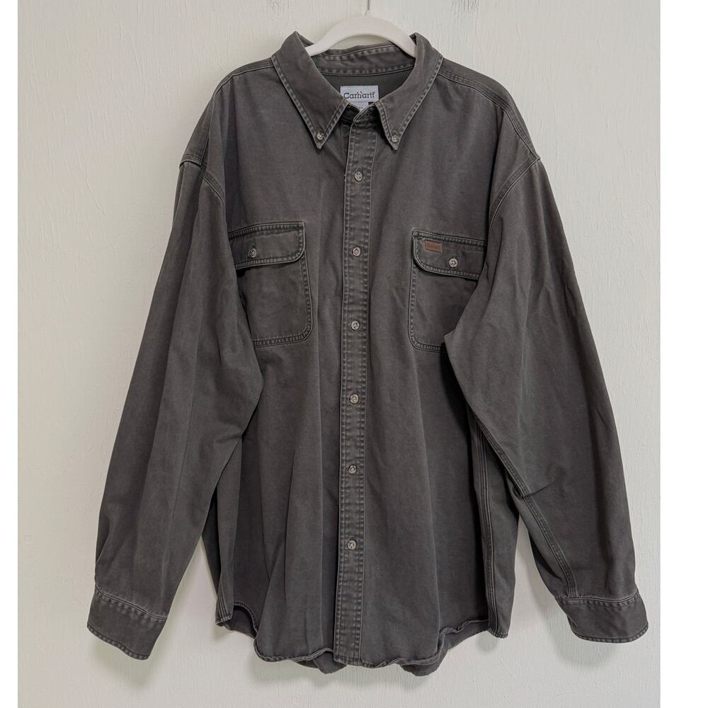 Carhartt Mens Sandstone Twill Shirt Workwear S09 Size 2XL Charcoal Gray Utility